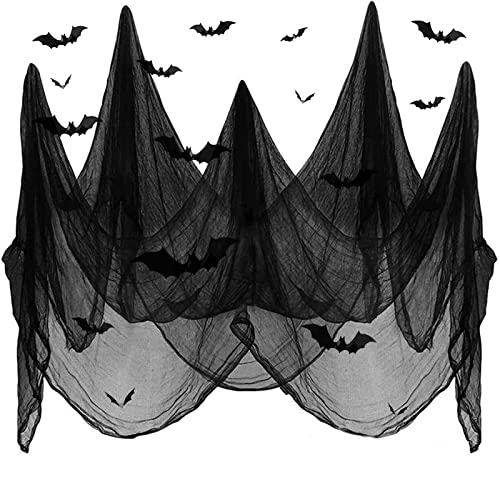 SHIYOUO Halloween Deko Stoff 215 * 500CM mit 12 Fledermaus Aufkleber, Schwarze Gruselige Stoffe, Schwarzes Spinnennetz Baumwollgarn Halloween Party Spukhaus Gruselige Dekoration SHIYOUO Halloween Deko Stoff 215 * 500CM mit 12 Fledermaus Aufkleber, Schwarze Gruselige Stoffe, Schwarzes Spinnennetz Baumwollgarn Halloween Party Spukhaus Gruselige Dekoration von SHIYOUO