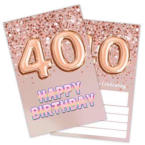40 Geburtstag Einladungen Rose Gold Glitzer Geburtstag Party, 40 Geburtstag Einladungen für Mädchen, Party Feier, Geburtstag Party Supplies (20 Einladungen + Umschläge) von SHLINCO