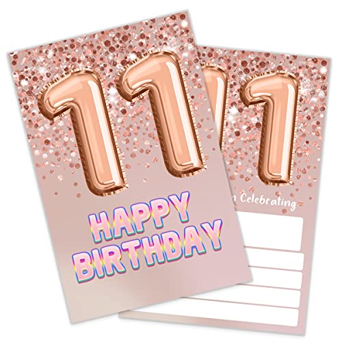 SHLINCO Einladung zum 11. Geburtstag Roségold Glitzer Geburtstag Party 11 Geburtstag Einladung für Mädchen Party Feier Geburtstag Party Supplies (20 Einladungen + Umschläge) von SHLINCO