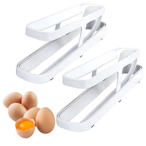 2 Stück Automatisches Eierregal, Doppelschichtiger Eierregal, Eierspender, Kunststoff, 12 Bis 14 Eier, für Rolleneiersortierer um Eier Auf Kühlschränken, Schränken und Theken zu Lagern von SHMLY