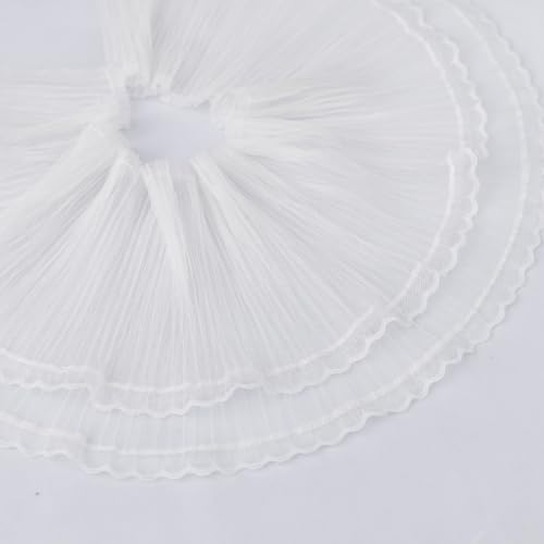 4,5 m doppellagiger gerüschter Spitzenbesatz, 16 cm, plissierter Tüllstoff für Hochzeitsapplikationen, Kleidung, Nähen, DIY Handwerk und Heimdekoration (weiß) von SHOPDP