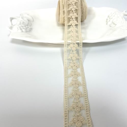 Spitzenband mit Blumenmuster, zarte Gänseblümchen-Spitzenborte für Hochzeitskleider, Bastelarbeiten, Kleidung und Vorhangverzierungen (beige) von SHOPDP