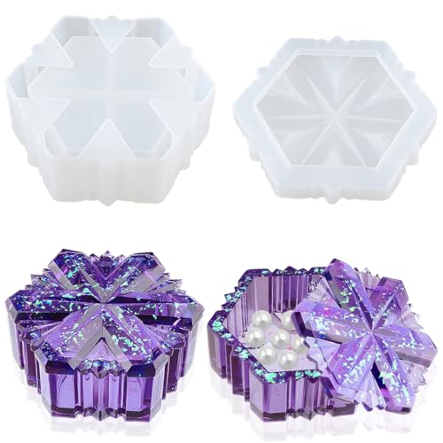 SHOSKY Schneeflocken-Box, Harzform, Gläser, Silikonformen mit Deckel für Epoxidharzguss für DIY-Schmuck-Aufbewahrungsbox, Süßigkeitenbehälter, Kerzengefäß, Weihnachtsdekoration von SHOSKY