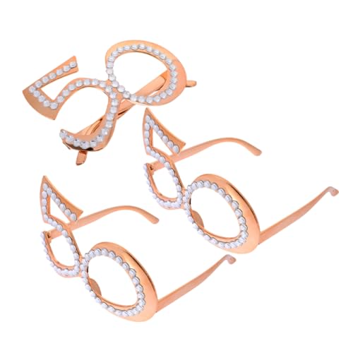 SHOWERORO 3 Stück Teiliges Partybrille Goldene Zahlenbrille Wiederverwendbare Fotorequisiten für Geburtstagsfeiern Hochzeiten Jubiläumsdekoration Lustige Partykostüm Eyewear von SHOWERORO