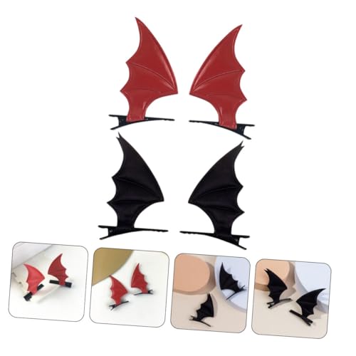 SHOWERORO 4 Stück Halloween Haarspangen Teilig PU Fledermausflügel Haarklammern in Schwarz und Rot Langlebig und Vielseitig für Haartypen Party und Cosplay Accessoires für Halloween von SHOWERORO