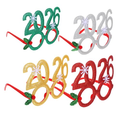 SHOWERORO 4 Stück Teiliges Glitzerbrillen Silbern Rot Grün Gold Partybrillen ohne Gläser für Silvester Neujahr Feier Büro Foto Requisiten Leicht und Auffällig von SHOWERORO