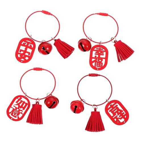 SHOWERORO 4 Stück Teiliges Holzanhänger Chinesische Glückszeichen Traditionelle Hängedeko für Fensterbrett Flur Festliche Wohnraumdekoration Geschenkidee von SHOWERORO