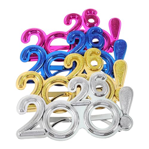 SHOWERORO 4 Stück Teiliges Partybrillen aus Kunststoff Bunte Neujahrsbrillen für Silvesterfeiern Leichte Festtagsbrillen als Fotorequisiten Partydekoration und Karnevalspaß von SHOWERORO