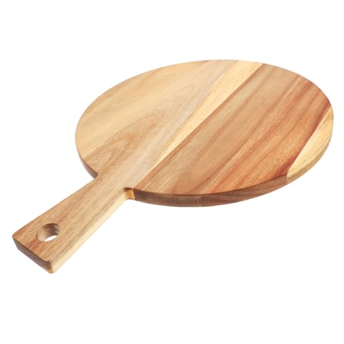 SHOWERORO Holz Schneidebrett mit Griff Großes Rundes Küchenbrett aus Robustem Akazienholz für Fleisch Gemüse Pizza Käse Vielseitiges Schneidebrett zum Kochen und Servieren von SHOWERORO