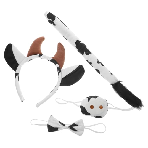 SHOWERORO Kuh Kostüm mit Verstellbarem Hörner Stirnband Gestickter Fliege und Schweif Weiches Material Bequem und Langlebig für Faschingsparty Halloween und Tier Cosplay von SHOWERORO