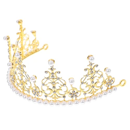 SHOWERORO Perlenkrone Party Dekoration Tortenaufsätze für Geburtstage Geburtstagskuchen Fest hochzeitsdeko Perlen Tiara Tiara-Kuchenverzierung Kuchentopper Legierung Golden von SHOWERORO