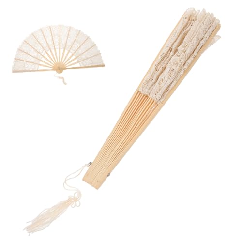SHOWERORO Vintage Faltbarer Handfächer aus Besticktem mit Zarter Spitze und Dekorativem Quastenanhänger Stabiler Chinesischer Spitzenfächer für Tanz Hochzeit Kostüm und Party von SHOWERORO