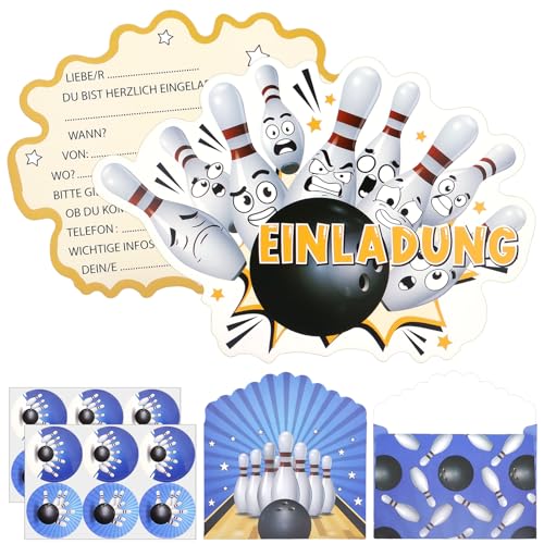 SHOWHEEL 12 Set Bowling Einladungskarten Kindergeburtstag,mit 12 Bowling Partyeinladungen 12 Umschläge 12pcs Aufkleber,Deutsch Geburtstagseinladungen,Einladung Bowling für Jungen und Mädchen SHOWHEEL 12 Set Bowling Einladungskarten Kindergeburtstag,mit 12 Bowling Partyeinladungen 12 Umschläge 12pcs Aufkleber,Deutsch Geburtstagseinladungen,Einladung Bowling für Jungen und Mädchen von SHOWHEEL
