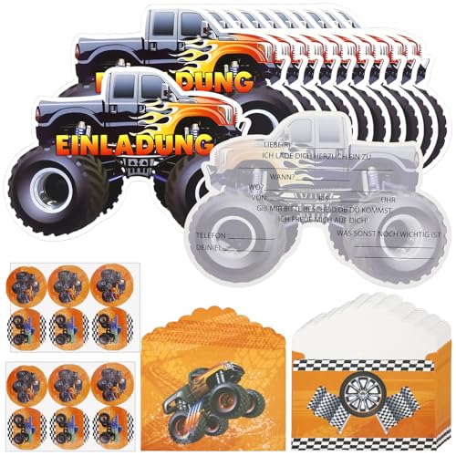 SHOWHEEL 12×Truck Einladungskarten Kindergeburtstag, Truck Party Einladung Deutsch mit Umschläge, Einladungskarten Geburtstag Truck, Einladungskarten Kindergeburtstag Junge Orange von SHOWHEEL