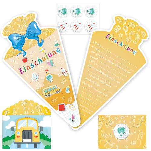 12×Einschulung Einladungskarten, Zuckertüte Geformte Einschulungskarten mit Umschläge, Einladung Einschulung Mädchen, Einladungen zum Schulanfang, für Schulkind Mädchen Junge von SHOWHEEL