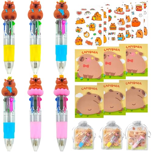 SHOWHEEL Schreibwaren Set, Capybara Stifte Set, 4-in-1 Kugelschreiber Multicolor Ballpoint Pen, Capybara-Aufkleber,Capybara Haftnotizen, Capybara Sachen, mit netzbeutel, Studenten Geschenk Schule SHOWHEEL Schreibwaren Set, Capybara Stifte Set, 4-in-1 Kugelschreiber Multicolor Ballpoint Pen, Capybara-Aufkleber,Capybara Haftnotizen, Capybara Sachen, mit netzbeutel, Studenten Geschenk Schule von SHOWHEEL
