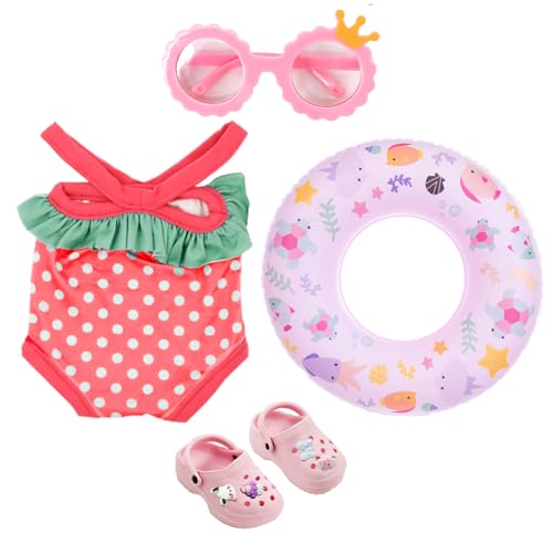 Schwimm-Set für Puppen,Puppenkleidung Sommer 4 Teilig Puppenzubehör Kleidung Outfits,mit Badeanzug Schwimmring Sonnenbrille und Clogs,Baby Puppenzubehör,Badeanzug Puppe,für 35 - 45 cm Schwimmpuppe Schwimm-Set für Puppen,Puppenkleidung Sommer 4 Teilig Puppenzubehör Kleidung Outfits,mit Badeanzug Schwimmring Sonnenbrille und Clogs,Baby Puppenzubehör,Badeanzug Puppe,für 35 - 45 cm Schwimmpuppe von SHOWHEEL