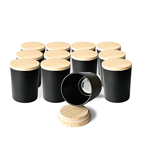 SHOWIN Dicke Kerzengläser zum Herstellen von Kerzen 12 Stück, 7 oz schwarze leere Gläser mit Holzdeckel für Gewürzgläser, Probenbehälter - spülmaschinenfest, mattschwarz von Showin von SHOWIN