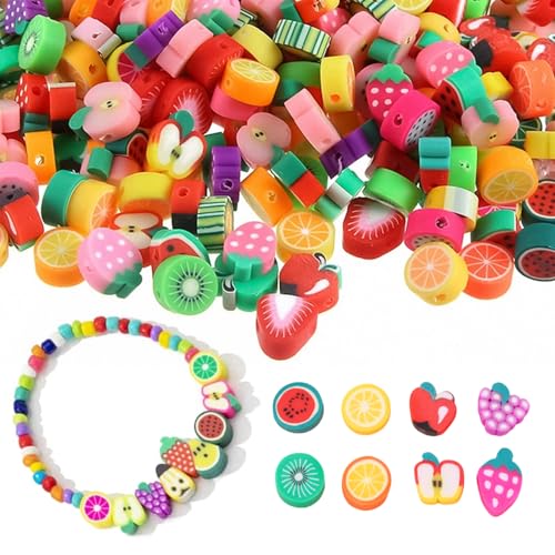 100 Stück Obst Perlen Zum Auffädeln,Perlen für Armbänder,Polymer Clay Beads früchte Auffädeln,Armband Set,Bastelset Schmuck Perlenset Bunte Charms Diy,für Kinder Die Herstellung Armband Basteln von SHPUJUN
