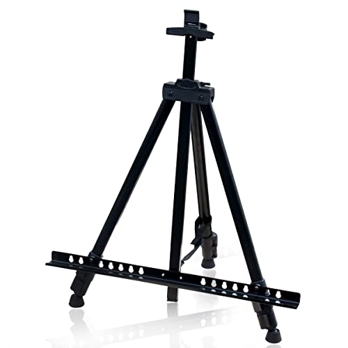 1 x Staffelei aus Aluminiumlegierung/Eisen, zusammenklappbar, Malerei, Rahmen, Künstler, verstellbares Stativ-Ausstellungsregal mit Tasche, Staffelei, Ausstellungsständer (Farbe: Schwarz) von SHQ