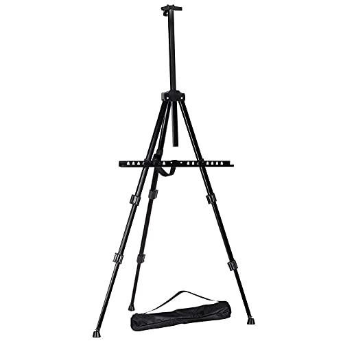 165 cm Aluminium-Staffelei, Künstler-Staffelei, Stativ mit tragbarer Tasche, höhenverstellbar, für Tisch-/Bodenmalerei, Staffelei, Präsentationsständer (Farbe: Schwarz) von SHQ
