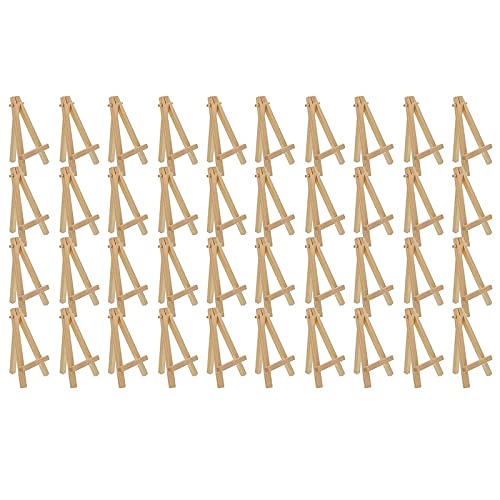 Mini-Holz-Staffelei, 40 Stück, perfekt für kleine Leinwände, Visitenkarten, Fotos, Staffelei, Präsentationsständer (Farbe: Holzfarbe) von SHQ