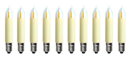 10 Stück LED Filament Kleinschaftkerze 23V 0,2W E10 für Schwibbogen mit 10 Brennstellen, Riffelkerze Ersatzlampe Lichterkette, Pyramide von SHR