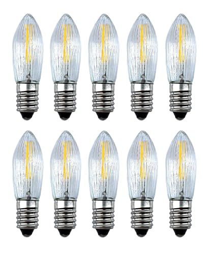 10 Stück LED Filament Topkerze 23V 0,2W E10 für Schwibbogen mit 10 Brennstellen, Riffelkerze Ersatzlampe für Lichterkette, Pyramide etc. von SHR
