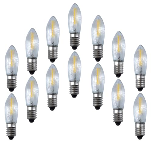 14 Stück LED Filament Topkerze 34V 0,2W E10 für Schwibbogen mit 7 Brennstellen, Riffelkerze Ersatzlampe Lichterkette, Pyramide von SHR