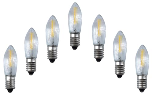 7 Stück LED Filament Topkerze 34V 0,2W E10 für Schwibbogen mit 7 Brennstellen, Riffelkerze Ersatzlampe für Lichterkette, Pyramide etc. von SHR