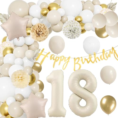 18 Geburtstag Deko, Geburtstagsdeko 18, 18 Geburtstag Mädchen Junge, Beige-goldene Luftballons, perfekt für die Dekoration zum 18. Geburtstag von Jungen und Mädchen von SHRADS