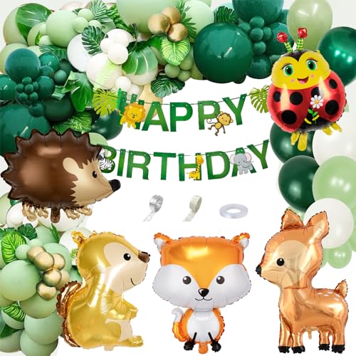 95 pcs kindergeburtstag deko, Safari Dschungel Deko, Waldtiere Geburtstag Deko, mit Tierballons und Bannern, perfekt für die Dekoration von Kindergeburtstagen von SHRADS