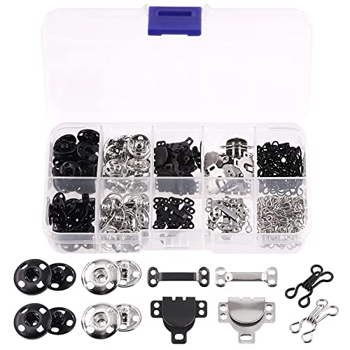 100 Paar Rock Haken und Ösen Haken, Nähen Druckknöpfe Kleidung Fixierwerkzeuge für Rock, BH, Hosen, Kleidung, DIY Nähzubehör 3 Stile (schwarz, silber) von SHRJ