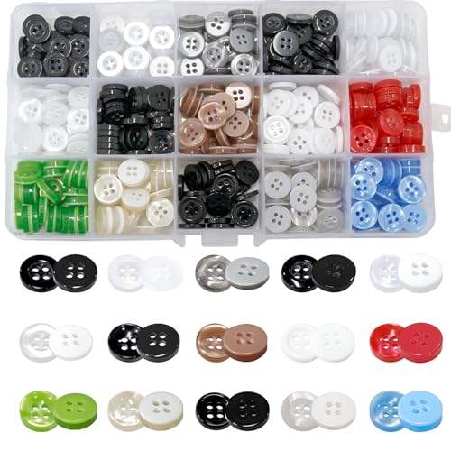 Runde Knöpfe aus Kunstharz, 4 Löcher, zum Nähen, Basteln, 11,5 mm, bunte Hemdknöpfe zum Basteln, Puppendekoration, Hut, Mantel, DIY-Projekt (8 Farben), 450 Stück von SHRJ