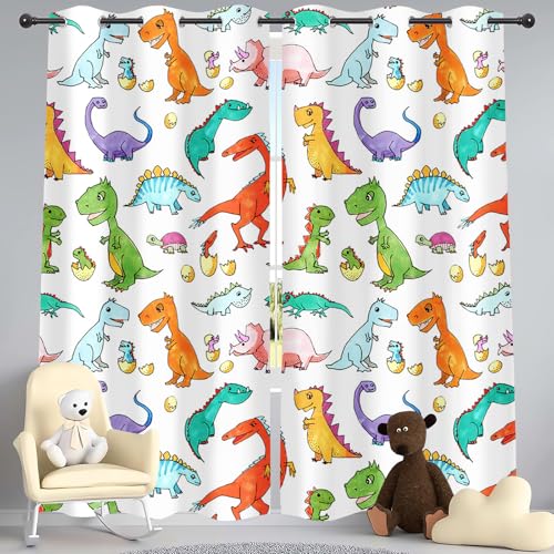 SHROUDEX Kinder Vorhang Blickdicht Thermovorhang Dinosaurier Muster Gardinen Wohnzimmer Vorhänge Dinosaurier-Vorhänge Tiere Wildtiere Dino Druck Muster Gardinen (1,100×140BxH (50×140cm×2)) von SHROUDEX