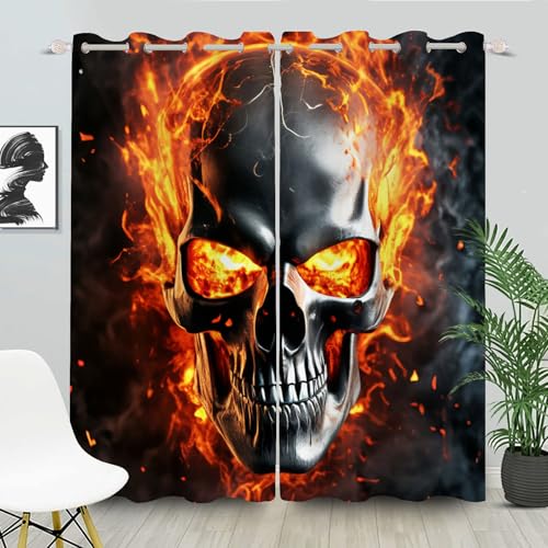 SHROUDEX Totenköpfe Vorhang Kinderzimmer Blickdicht Gardinen Totenkopf Vorhänge Blickdicht Gothic Schädel Gardinen Totenkopf-Rosen-Blumenmuster Verdunklungsvorhänge (3,150×166BxH (75×166cm×2)) von SHROUDEX