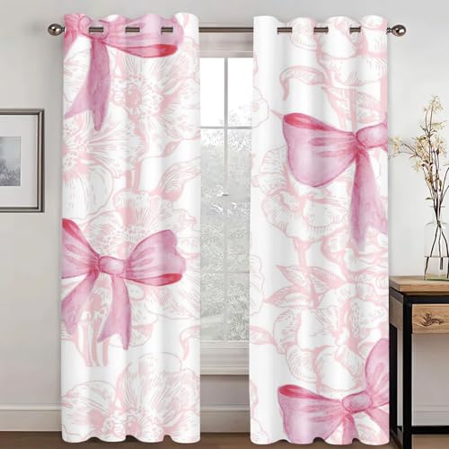 SHROUDEX Vorhänge Blickdicht Schleife Verdunkelungsvorhänge, 3D Pinker Bogen Kinderzimmer vorhänge, bunter Schmetterling Gardinen für Wohnzimmer (4,150x166cm(2x75x166cm)) von SHROUDEX