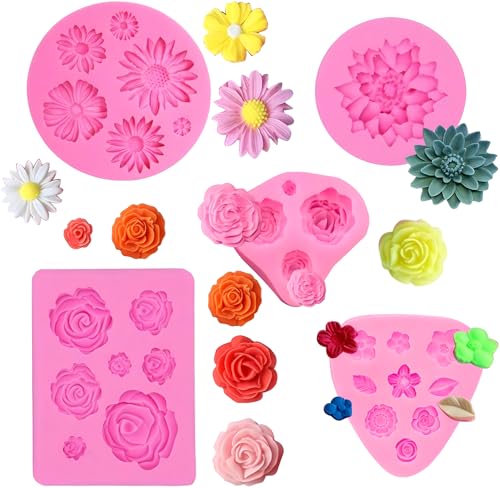 SHSHbuy 3D Blume Silikon Seifen Form,5 Stücke Blumen Fondantformen,Rosenform 3D Fondant Formen Rose Modellierform für Fudge,Schokolade,Kuchendekoration,Seife SHSHbuy 3D Blume Silikon Seifen Form,5 Stücke Blumen Fondantformen,Rosenform 3D Fondant Formen Rose Modellierform für Fudge,Schokolade,Kuchendekoration,Seife von SHSHbuy