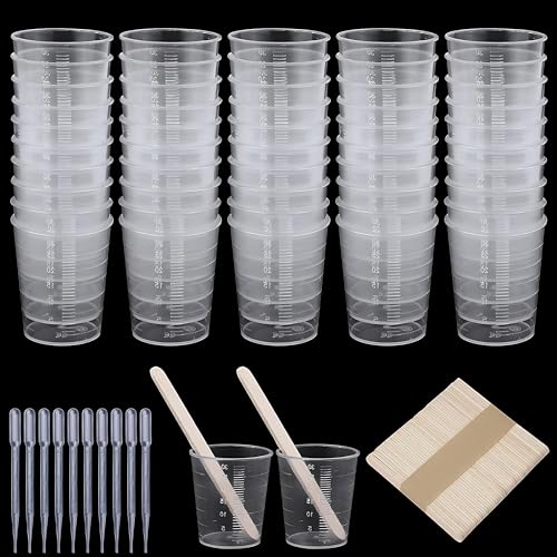 SHSHbuy 50 Stück Messbecher Set,Messbecher Mischbecher 30ml Kunststoff Mischbecher mit 50 Holzstäbchen und 50 3ml Pipette für Mischen Harz,Stain,Malerei Zubehör,Epoxidharz SHSHbuy 50 Stück Messbecher Set,Messbecher Mischbecher 30ml Kunststoff Mischbecher mit 50 Holzstäbchen und 50 3ml Pipette für Mischen Harz,Stain,Malerei Zubehör,Epoxidharz von SHSHbuy