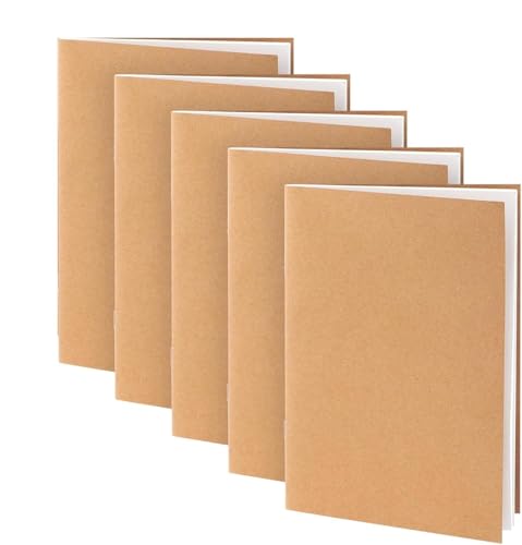 SHSHbuy 5er Pack Notizbücher,Klein Notizblock A5,Blanko Seiten A5 Notizblock,Skizzenbuch,Kraftpapier Leeres Notizbuch für Memos,Büro,Malen,Graffiti(36 Blatt) von SHSHbuy