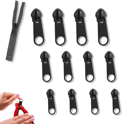 SHSMPXOY 12 Stück Reißverschluss Reparatur Set 3 Größen #3/5/8 Reißverschluss Zipper Ersatz Reisverschluss-reparaturset für Kleidung, Rucksack, Gepäck, Jacken, Schlafsack Schwarz (A-Schwarz) von SHSMPXOY