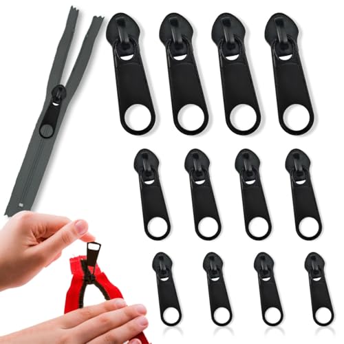 SHSMPXOY 12 Stück Reißverschluss Reparatur Set 3 Größen #3/5/8 Reißverschluss Zipper Ersatz Reisverschluss-reparaturset für Kleidung, Rucksack, Gepäck, Jacken, Schlafsack Schwarz (A-Schwarz) von SHSMPXOY