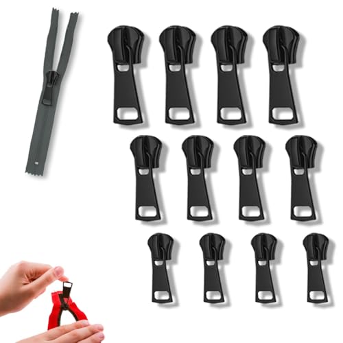 SHSMPXOY 12 Stück Reißverschluss Reparatur Set 3 Größen #3/5/8 Reißverschluss Zipper Ersatz Reisverschluss-reparaturset für Kleidung, Rucksack, Gepäck, Jacken, Schlafsack Schwarz (B-Schwarz) von SHSMPXOY