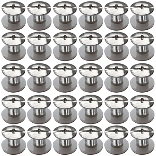 SHSMPXOY 30 Sätze Chicago Buchschrauben Edelstahl M5*6mm Chicago Schrauben Buchbinderschrauben Schraubnieten für Leder,Taschen,Bücher,Halsbänder, Rucksäcke,Hundeleinen (Silber) von SHSMPXOY