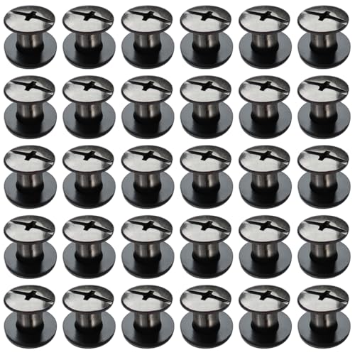 SHSMPXOY Chicago Buchschrauben Edelstahl Chicago Schrauben Buchbinderschrauben Schraubnieten für Leder,Taschen,Bücher,Halsbänder, Rucksäcke,Hundeleinen (M5*5 :30PCS, Schwarz Glänzend) von SHSMPXOY