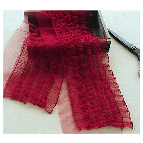 SHTGOI 1 Meter 5 Schichten Plissiertes Chiffon Rüschen Trim Band Tüll Spitze Chiffonband Handarbeit Chiffon Spitzenbesatz für Kleid Kragen Manschetten Nähen DIY Handwerk Applikationen Rotwein von SHTGOI