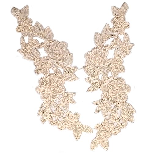SHTGOI 1 Paar Spitze Applikation Blumenstickerei Patch Spitzenborte Kragen Tüll Besatz Besetzter Stoff Stickerei Dekorationür für DIY Handwerk Nähen Kostüm Schneiderei Hochzeit Beige von SHTGOI