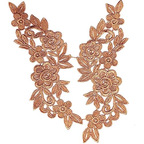 SHTGOI 1 Paar Spitze Applikation Blumenstickerei Patch Spitzenborte Kragen Tüll Besatz Besetzter Stoff Stickerei Dekorationür für DIY Handwerk Nähen Kostüm Schneiderei Hochzeit Goldener Curry von SHTGOI