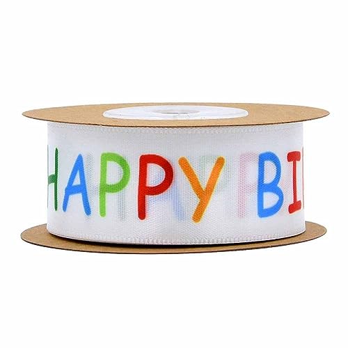 SHTGOI 1 Rolle 10 Yards Geburtstag Band 25 mm Breite Satinband Schleife Geschenkband mit Happy Birthday-Muster Stoffband Dekoband für Geburtstag Verpacken Nach Hause Dekorative Karte Machen 3# von SHTGOI