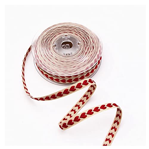 SHTGOI 1 Rolle 10m Herzen Baumwollband Herz Dekoband 10mm Breit Baumwolle Geschenkband Hochzeit Valentinstag Zierband Stoffband Gurtband für DIY Handwerk Geschenke Blumenstrauß Verpacken Rot von SHTGOI